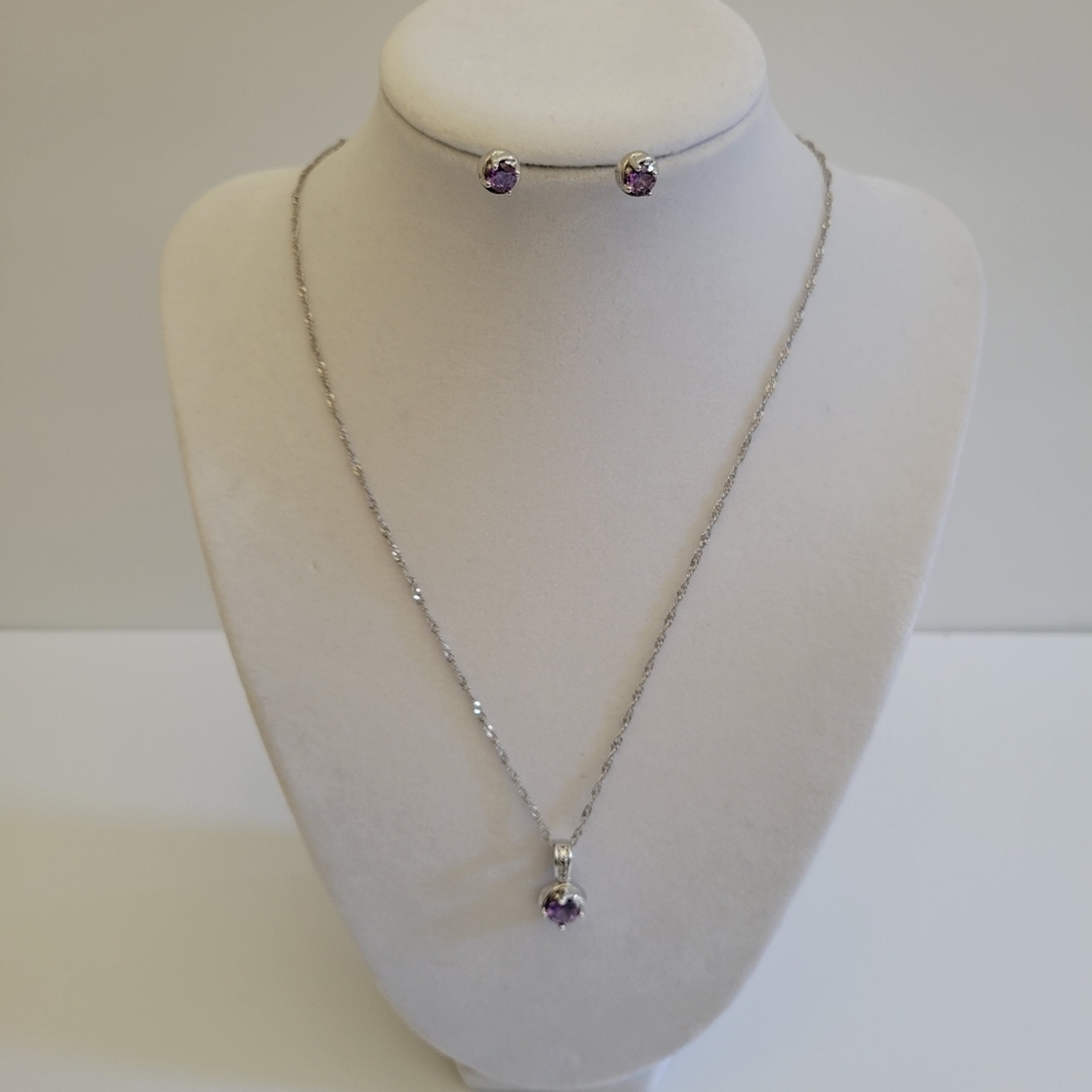 Women's Platinum Plated Purple Crystal Jewelry Set